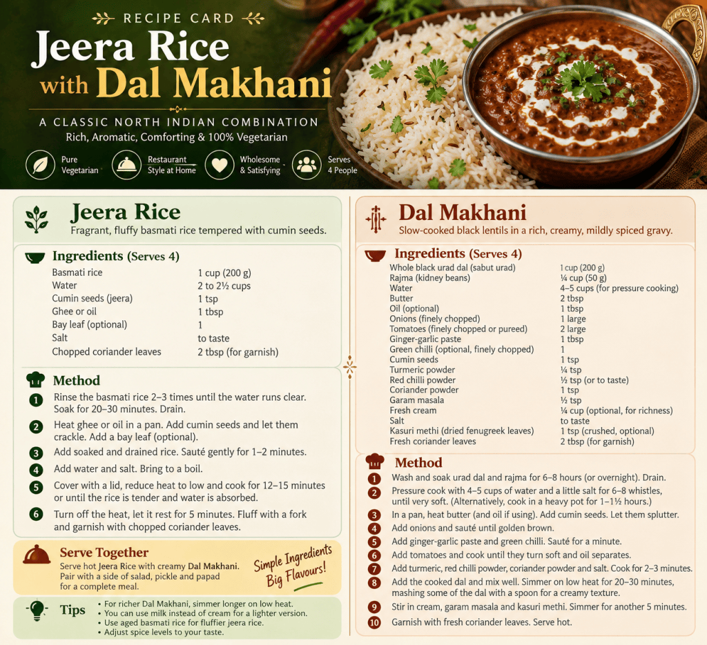 Jeera Rice with Dal Makhani Recipe | Easy Vegetarian Indian Meal